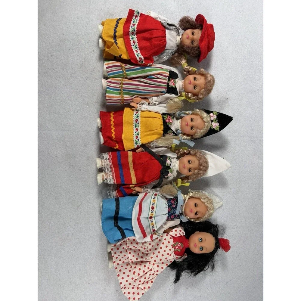 Vintage (6) Sleepy Eyes Traditional Costume Doll European Souvenir Dolls